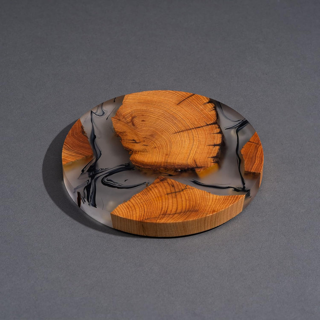 Drink Coaster Set, Wooden Absorbent Coasters, Epoxy Resin Coaster for Coffee Table, Tabletop Protection Decor, Set of 6 With Holder