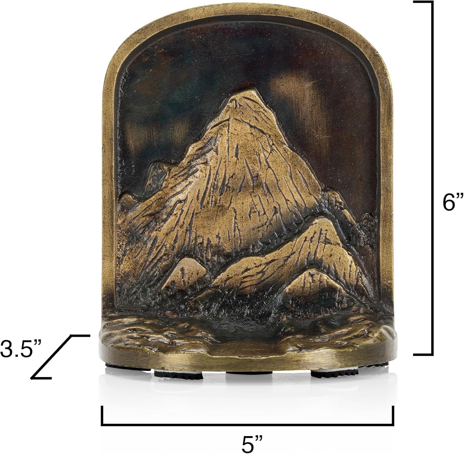 CRAFTSMAN ROAD Cast Iron Mountain Bookends Set, Antique Brass Book Ends, 2 Decorative Book Holders for Shelves or Bookcase, Stylish Brass, Non-Skid Anti-Slip Heavy Duty, Home Décor Gift