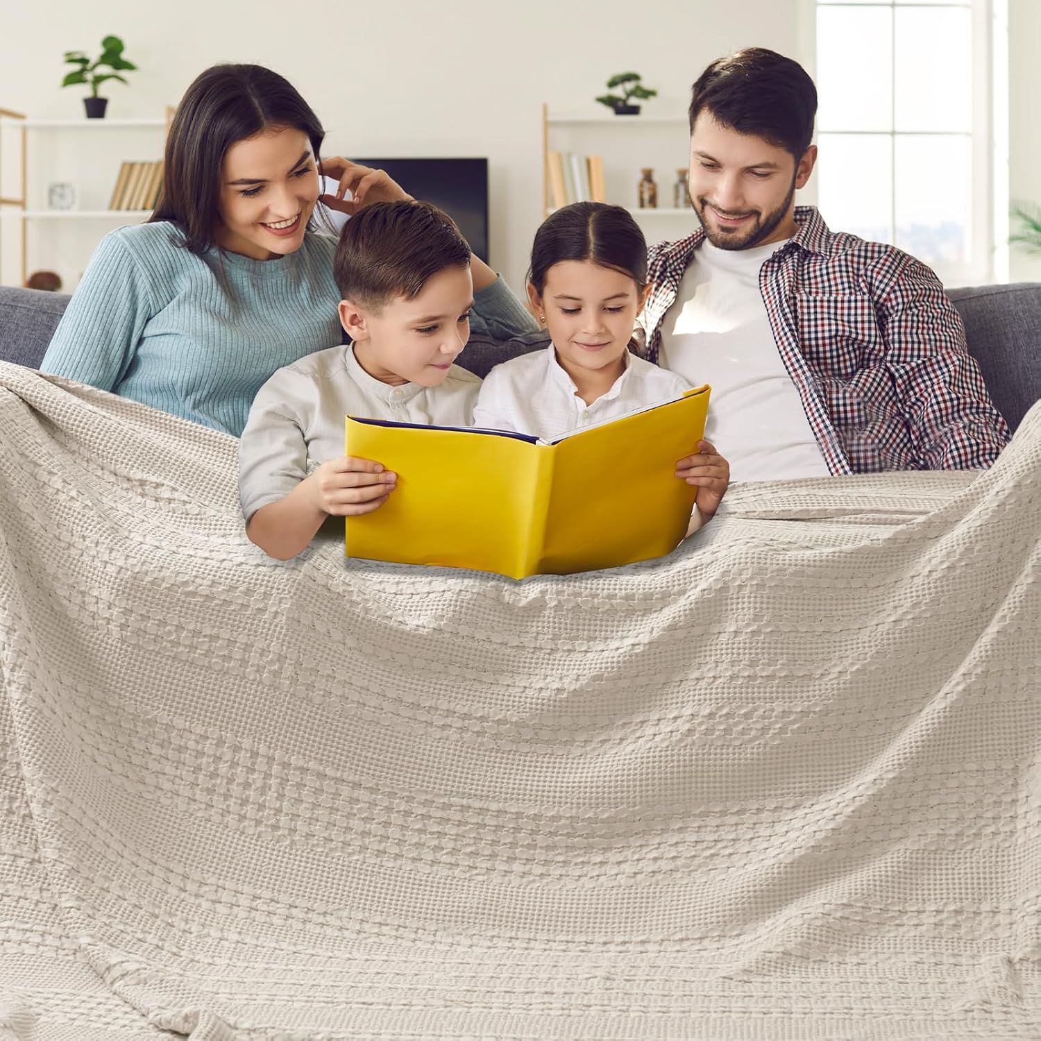 PHF 100% Cotton Waffle Weave Blanket King Size for Bed, Soft Lightweight & Breathable, All-Season Comfort, 300 GSM Luxury Aesthetic Blanket for Home Decor, 108"x90", Oatmeal