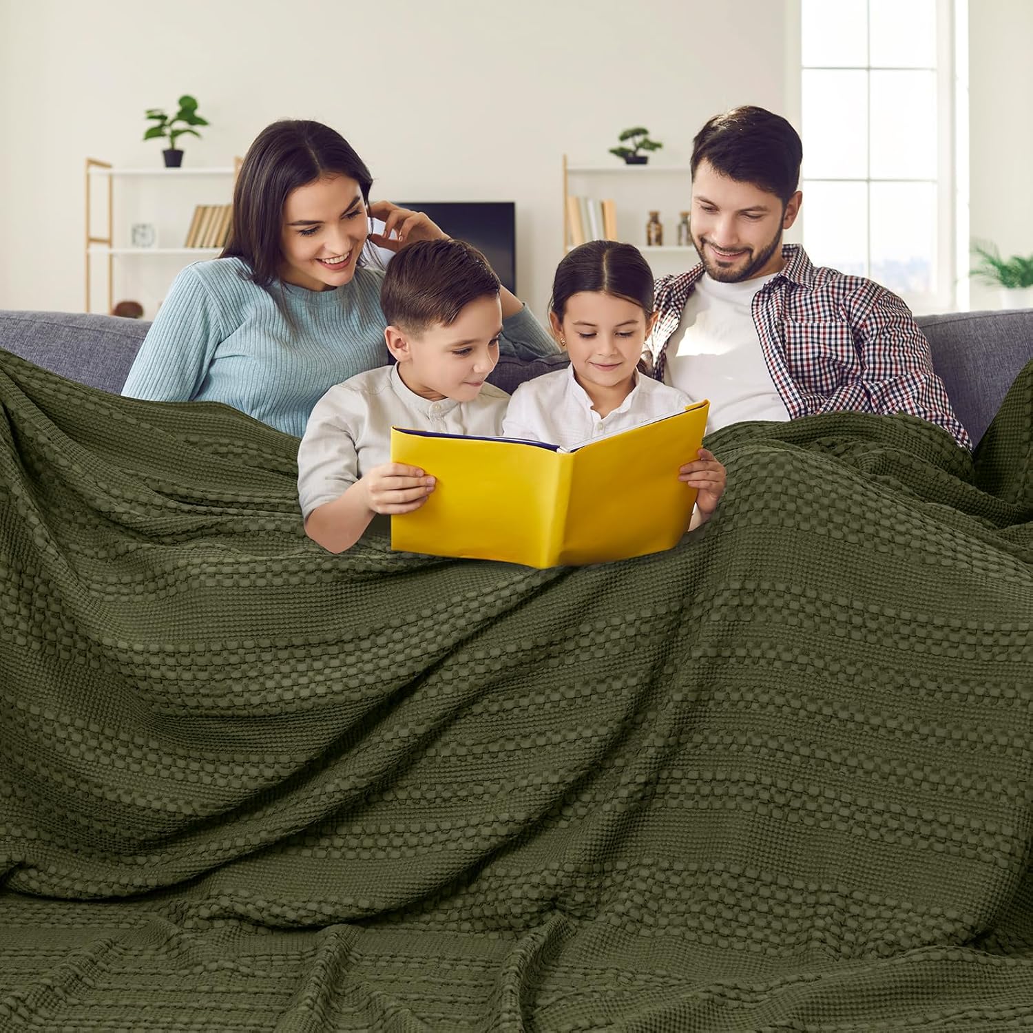 PHF 100% Cotton Waffle Weave Blanket King Size for Bed, Soft Lightweight & Breathable, All-Season Comfort, 300 GSM Luxury Aesthetic Blanket for Home Decor, 108"x90", Oatmeal