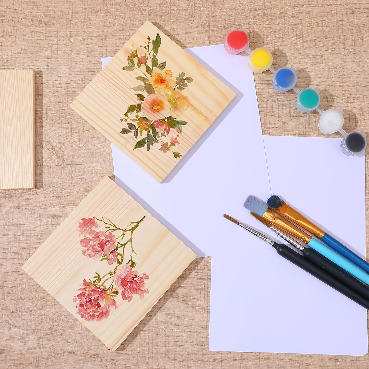 100 Pcs Unfinished Wood Coasters, 4 Inch Blank Wooden Coaster with Non Slip Foam Pad for DIY Stained Drawing Painting Wood Crafts Engraving Home Decoration Supplies(Round, Square)