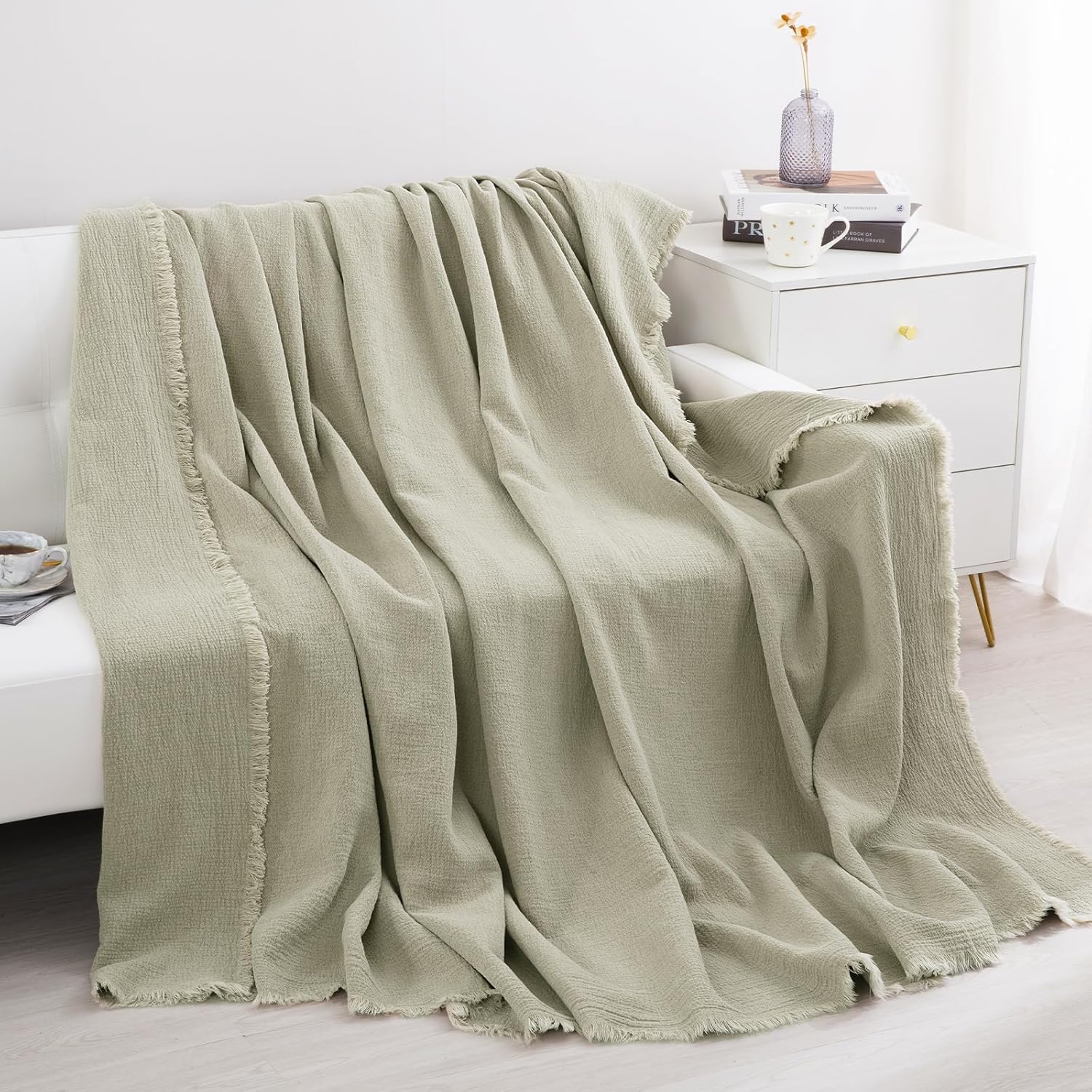 HOMBYS 88"x92" 100% Pure Linen Oversized King Blanket-Soft Linen Reversible Throw Blanket in Natural Color Bed Blanket (Flax Color, 88"x92")