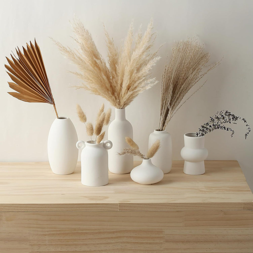 Set of 12 White Ceramic Vase for Pampas Grass Flowers, Japandi Small Vases in Bulk for Wedding Centerpieces, Shelf and Table Decorations, Living Room and Bedroom Decor, DIY Gift
