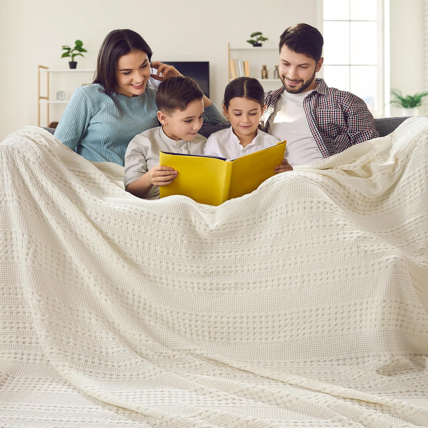 PHF 100% Cotton Waffle Weave Blanket King Size for Bed, Soft Lightweight & Breathable, All-Season Comfort, 300 GSM Luxury Aesthetic Blanket for Home Decor, 108"x90", Oatmeal