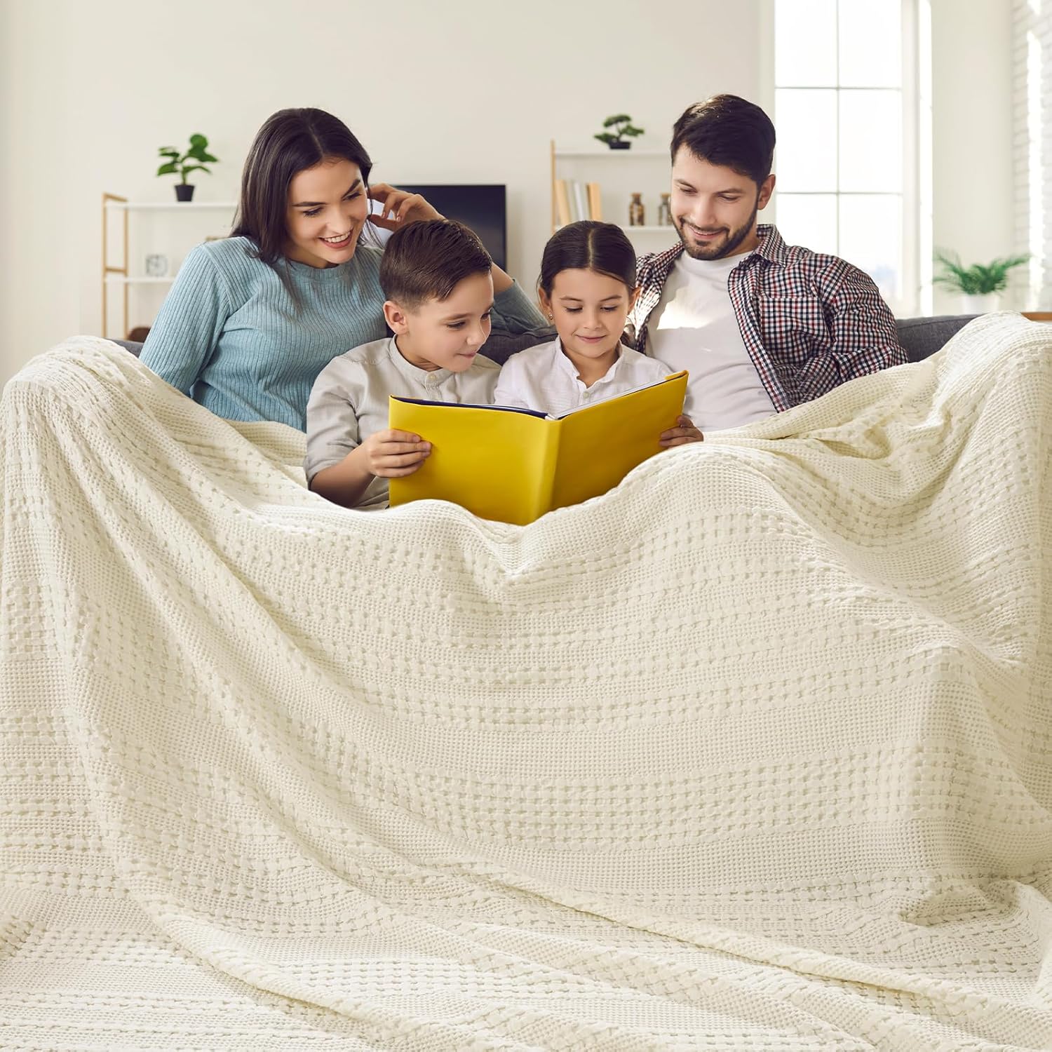 PHF 100% Cotton Waffle Weave Blanket King Size for Bed, Soft Lightweight & Breathable, All-Season Comfort, 300 GSM Luxury Aesthetic Blanket for Home Decor, 108"x90", Oatmeal