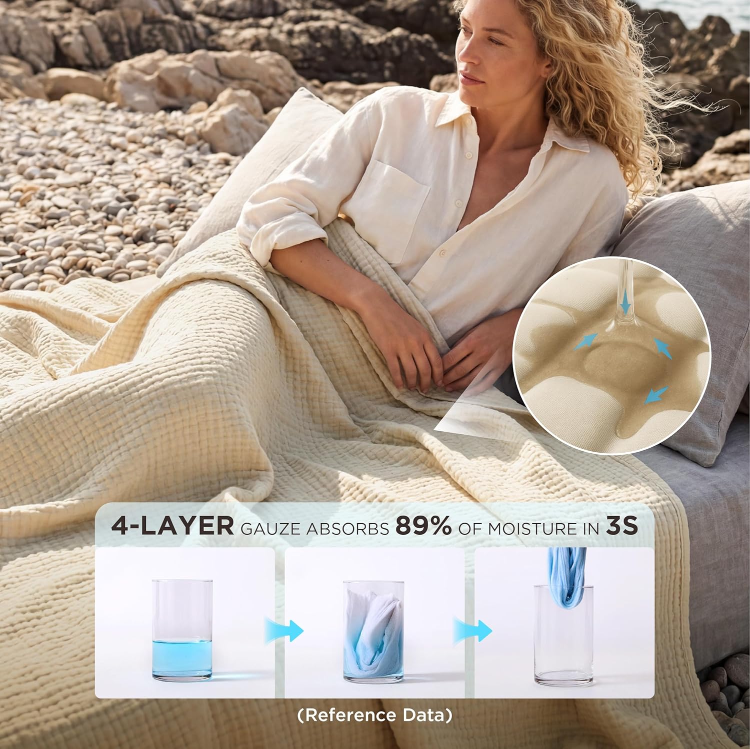 Bedsure 100% Cotton Muslin Blanket King Size for Bed - 4-Layer Breathable and Lightweight Thin Soft Summer Gauze Muslin Blanket for Adults, Linen Beige, 108x90 Inches