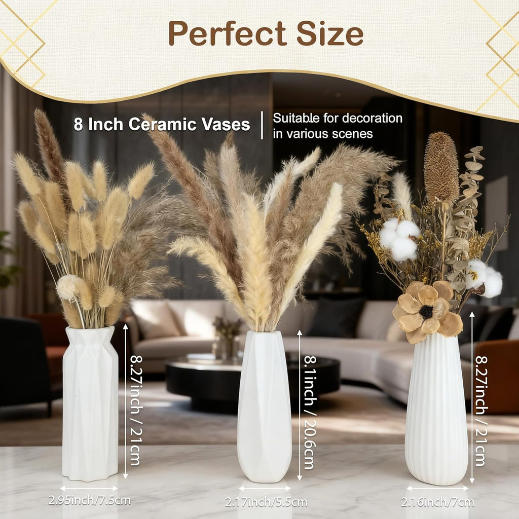 10-Piece 8 Inch White Ceramic Vases Set - Minimalist White Vases for Home Decor, Weddings, Pampas Grass & DIY Crafts | Rustic Matte White Ceramic Vases Bulk