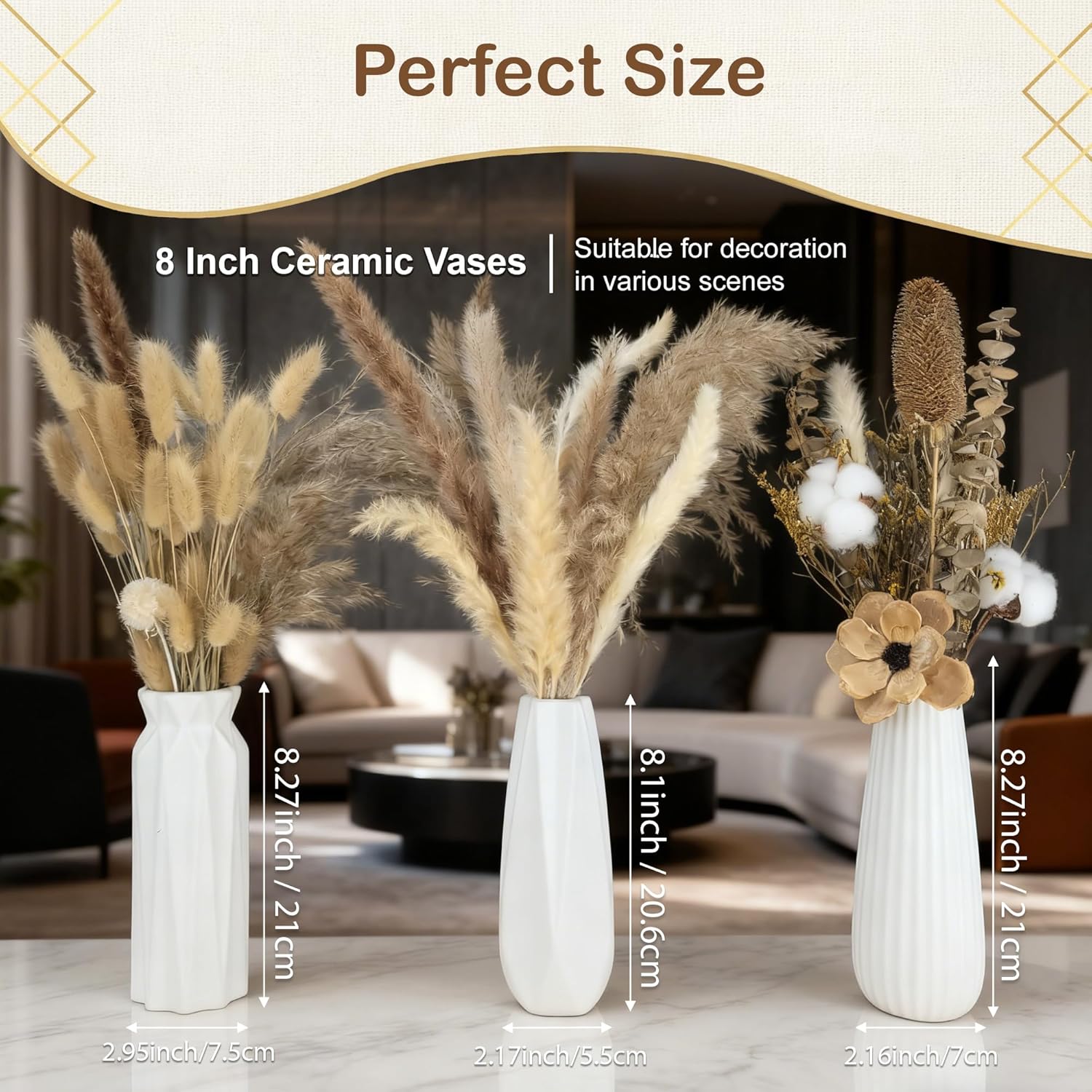 10-Piece 8 Inch White Ceramic Vases Set - Minimalist White Vases for Home Decor, Weddings, Pampas Grass & DIY Crafts | Rustic Matte White Ceramic Vases Bulk