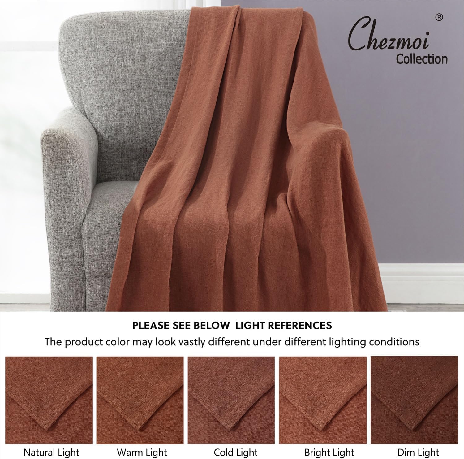 Chezmoi Collection Brussels Belgian Flax Linen Throw Blanket, 50" x 70" - Pre-Washed Super Soft Lightweight Breathable Summer Blanket Sedona Red Color for Living Room Couch & Bed