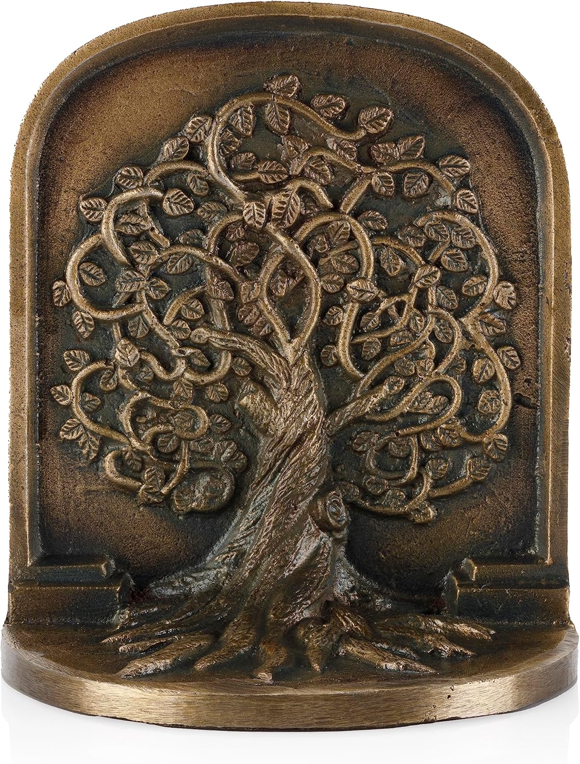 CRAFTSMAN ROAD Tree of Life Bookends, Antique Brass, 2 Decorative Bookends for Shelves or Bookcase, Cast Iron, Non-Skid Heavy Bookends, Home Décor Gift