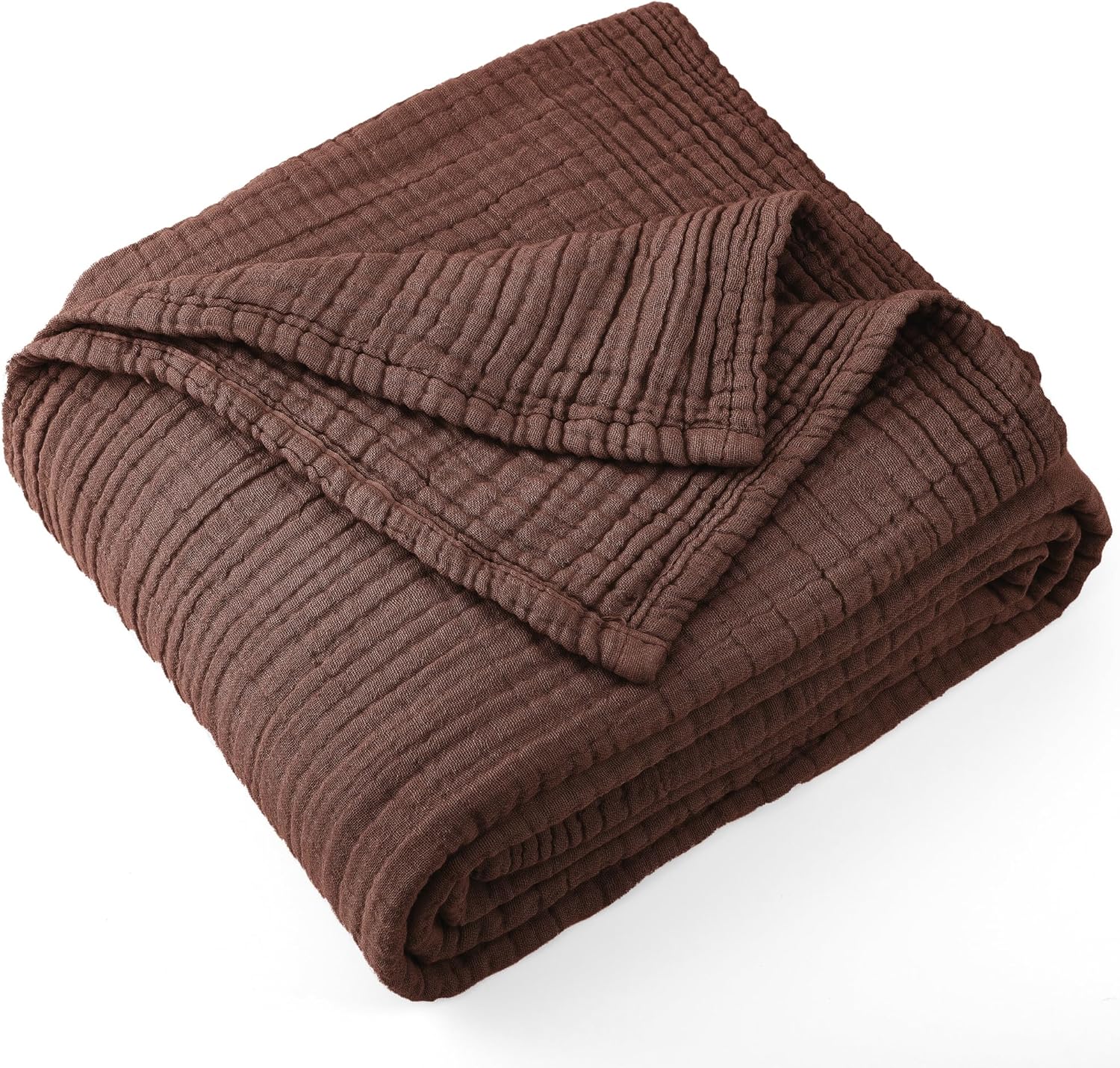 Carriediosa 100% Cotton Muslin Throw Blanket 108" X 90" King Size，4-Layers Summer Gauze Throws for Bed Couch，Soft Lightweight Breathable Linen Blankets Bedspread for Adults All Season，Dark Brown