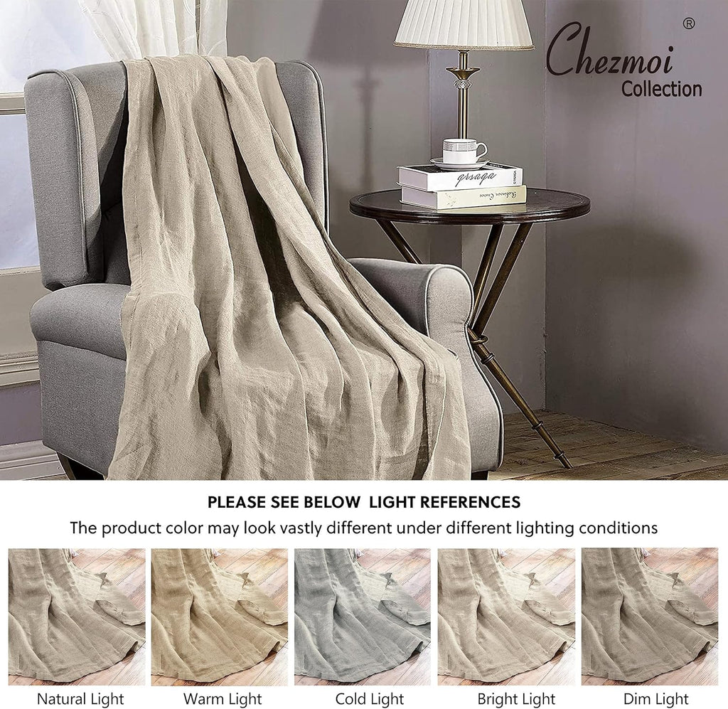 Chezmoi Collection Brussels Belgian Flax Linen Throw Blanket, 50" x 70" - Pre-Washed Super Soft Lightweight Breathable Summer Blanket Undyed Linen Color for Living Room Couch & Bed