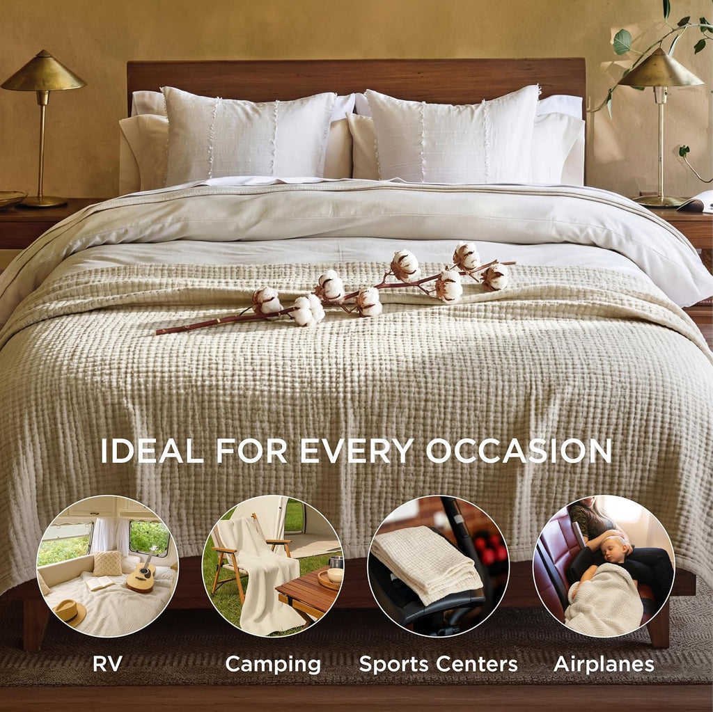 Bedsure 100% Cotton Muslin Blanket King Size for Bed - 4-Layer Breathable and Lightweight Thin Soft Summer Gauze Muslin Blanket for Adults, Linen Beige, 108x90 Inches