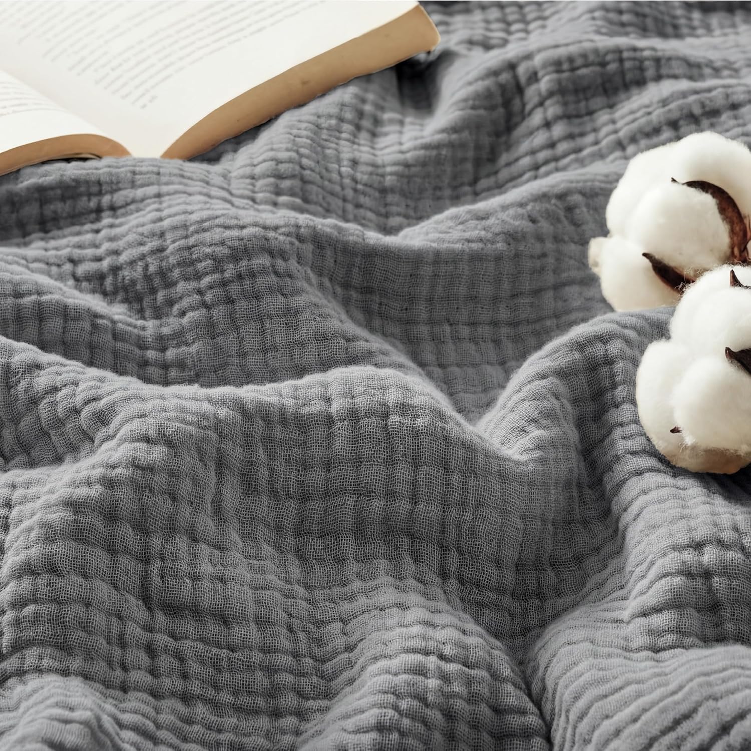 Bedsure 100% Cotton Muslin Blanket King Size for Bed - 4-Layer Breathable and Lightweight Thin Soft Summer Gauze Muslin Blanket for Adults, Linen Beige, 108x90 Inches