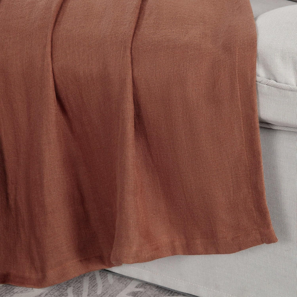 Chezmoi Collection Brussels Belgian Flax Linen Throw Blanket, 50" x 70" - Pre-Washed Super Soft Lightweight Breathable Summer Blanket Sedona Red Color for Living Room Couch & Bed