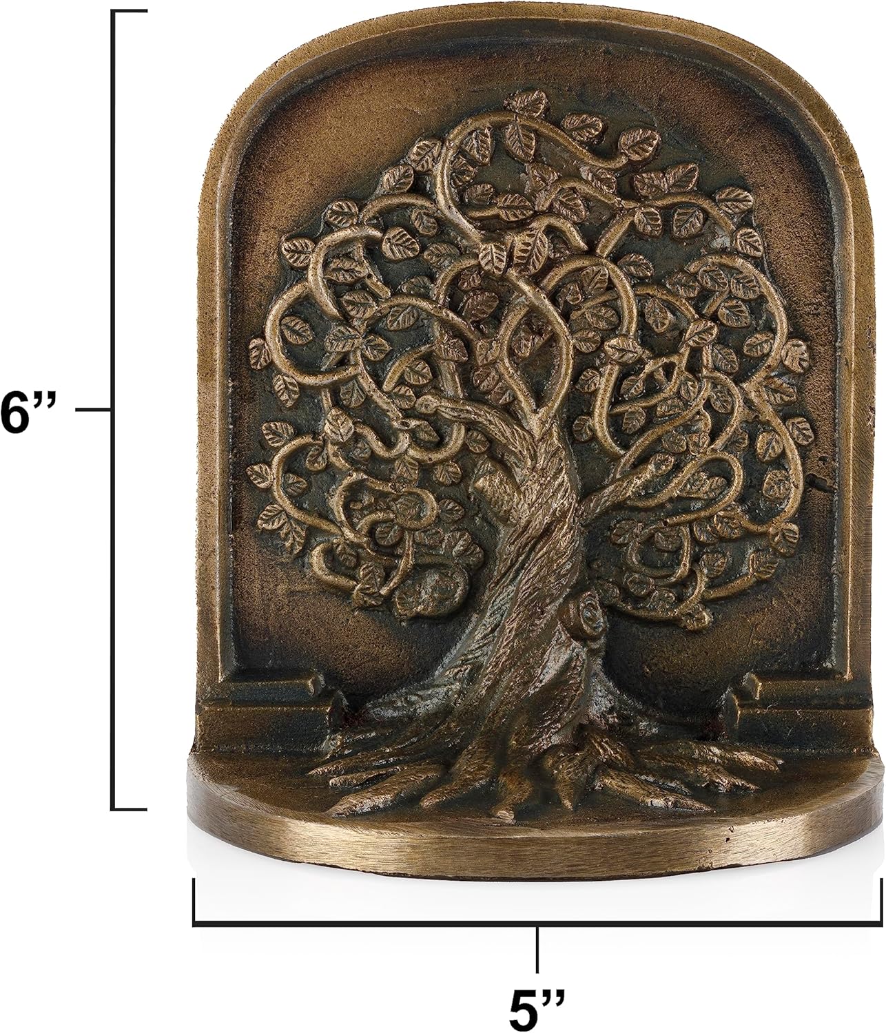 CRAFTSMAN ROAD Tree of Life Bookends, Antique Brass, 2 Decorative Bookends for Shelves or Bookcase, Cast Iron, Non-Skid Heavy Bookends, Home Décor Gift