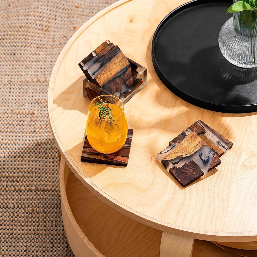 Walnut Coasters Set, Modern Coasters with Holder