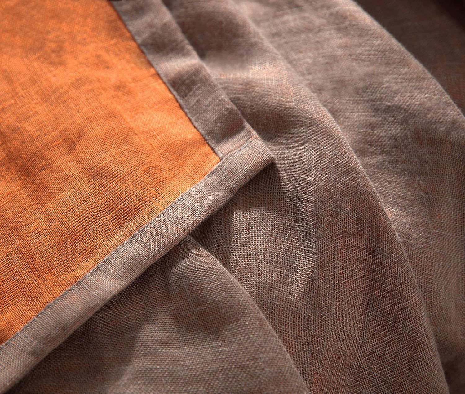 Chezmoi Collection Brussels Belgian Flax Linen Throw Blanket, 50" x 70" - Pre-Washed Super Soft Lightweight Breathable Summer Blanket Gray/Orange Color for Living Room Couch & Bed