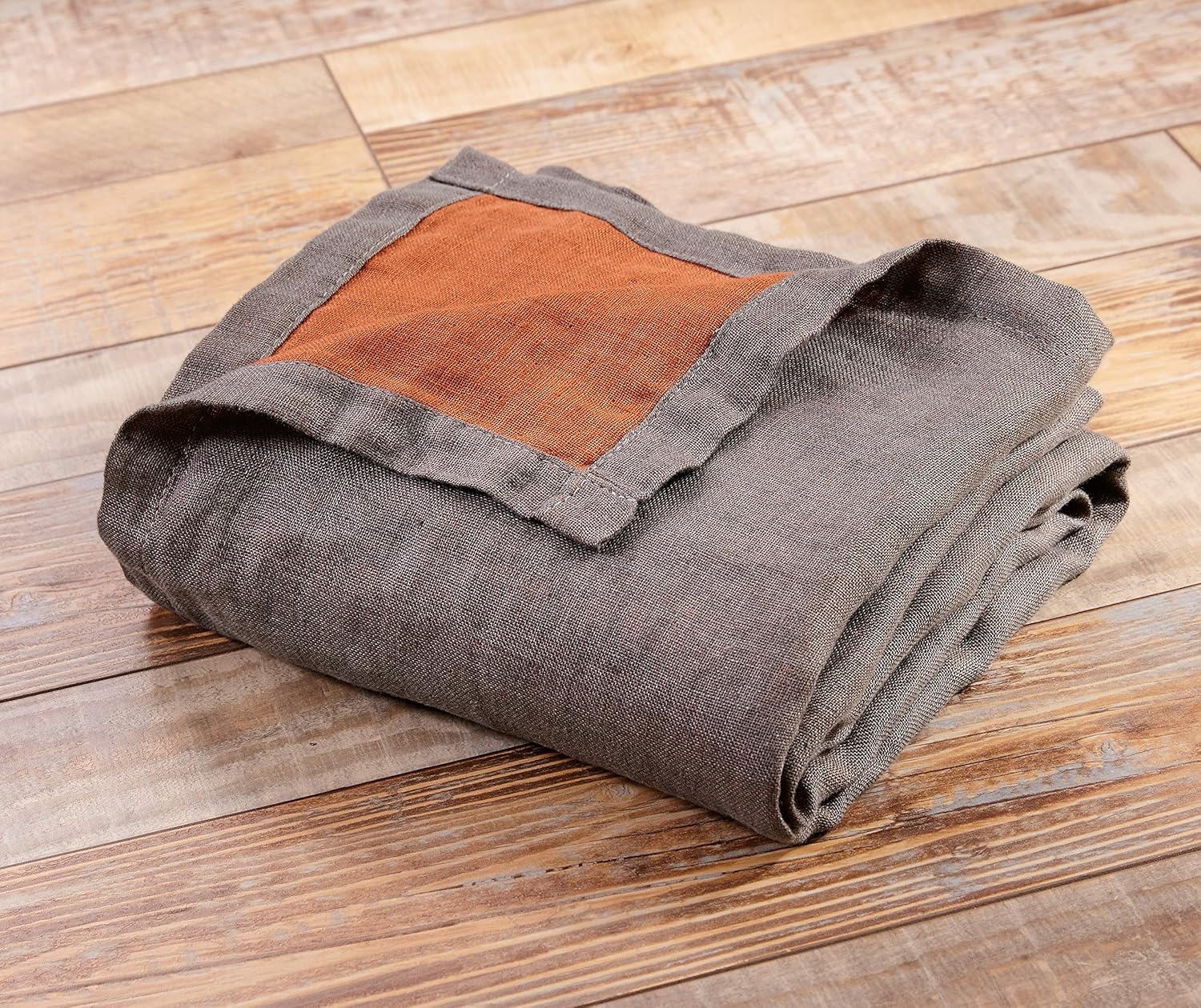 Chezmoi Collection Brussels Belgian Flax Linen Throw Blanket, 50" x 70" - Pre-Washed Super Soft Lightweight Breathable Summer Blanket Gray/Orange Color for Living Room Couch & Bed