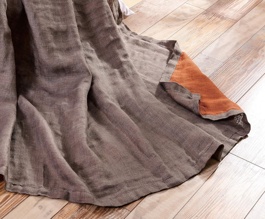 Chezmoi Collection Brussels Belgian Flax Linen Throw Blanket, 50" x 70" - Pre-Washed Super Soft Lightweight Breathable Summer Blanket Gray/Orange Color for Living Room Couch & Bed