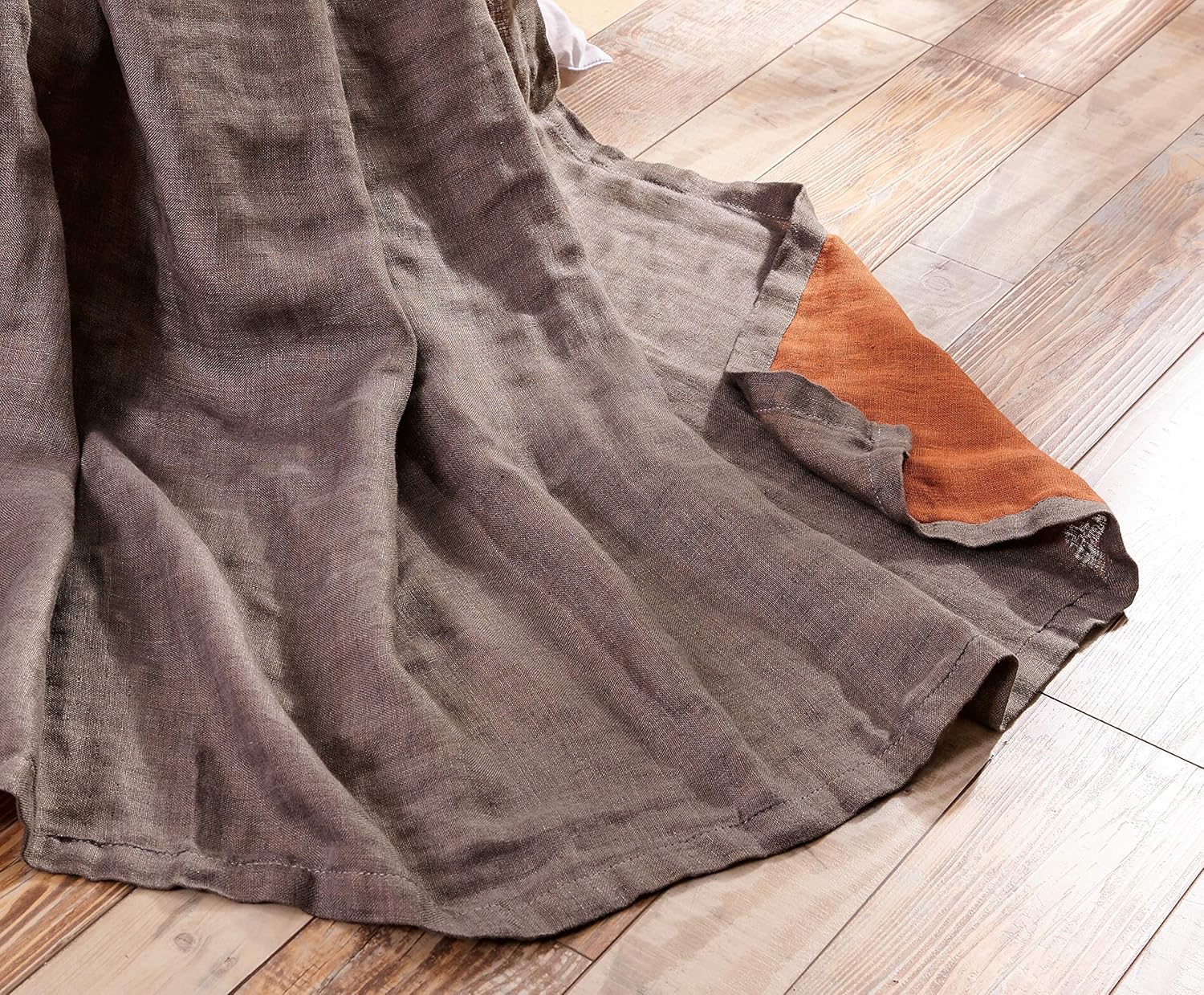 Chezmoi Collection Brussels Belgian Flax Linen Throw Blanket, 50" x 70" - Pre-Washed Super Soft Lightweight Breathable Summer Blanket Gray/Orange Color for Living Room Couch & Bed